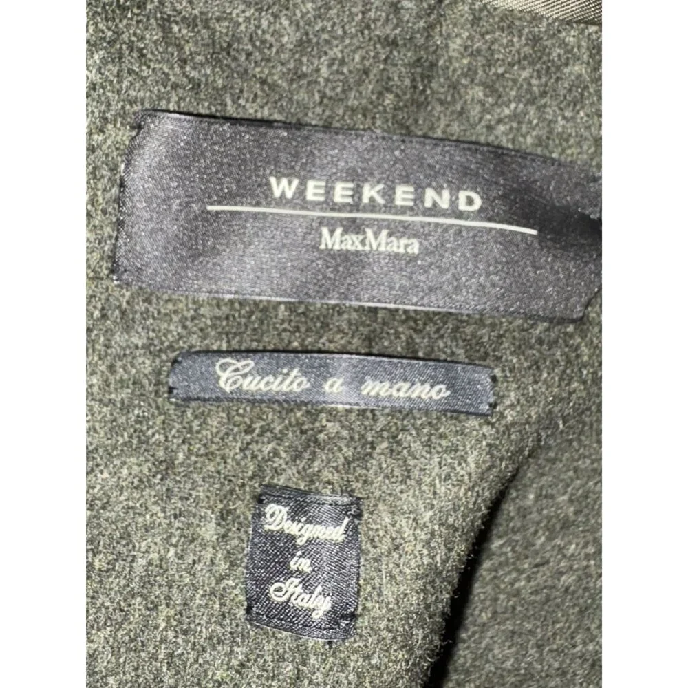 Max Mara Olive Green Wool Cape Coat with Fur Pockets Leather Buttons L - Picture 6 of 7